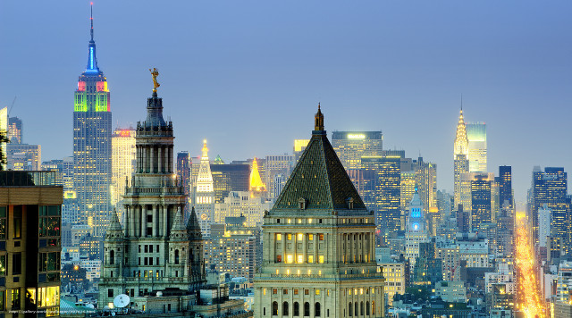 City skyline tall buildings nighttime #5 free wallpaper - medium preview image