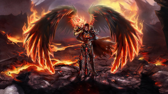Man fire wings mountain lava free wallpaper - medium preview image