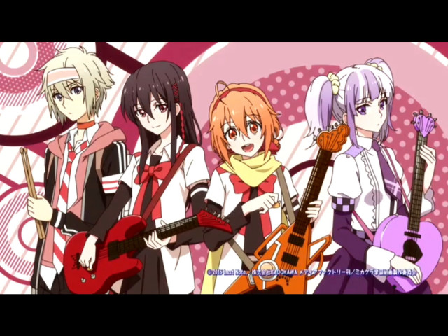 Anime girls guitars pink background free wallpaper - medium preview image