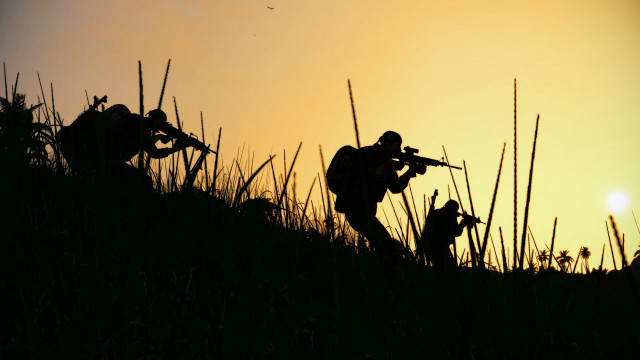 Couple people grass guns sunset free wallpaper - medium preview image