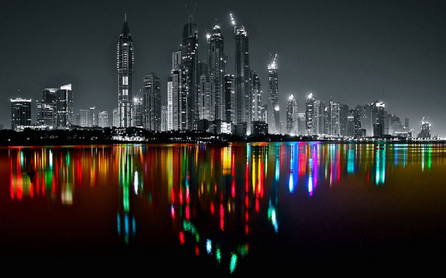 City skyline night lights reflection #5 free wallpaper - medium preview image