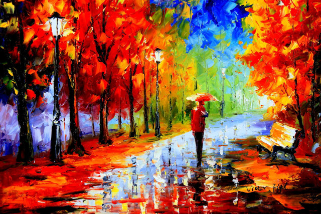 Person holding umbrella rain park free wallpaper - medium preview image