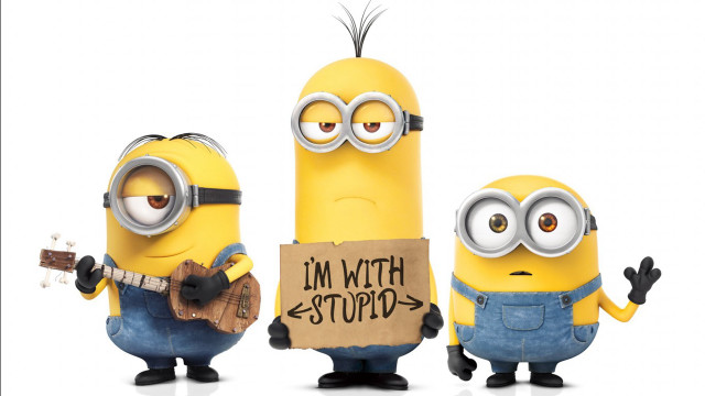 Minions holding sign in with free wallpaper - medium preview image