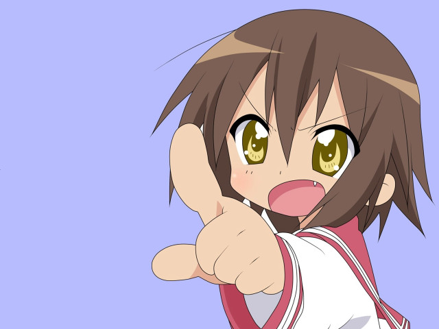 Anime girl pointing camera purple #2 free wallpaper - medium preview image