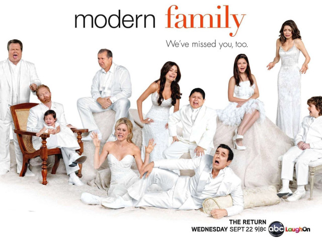 Modern family white outfits group free wallpaper - medium preview image