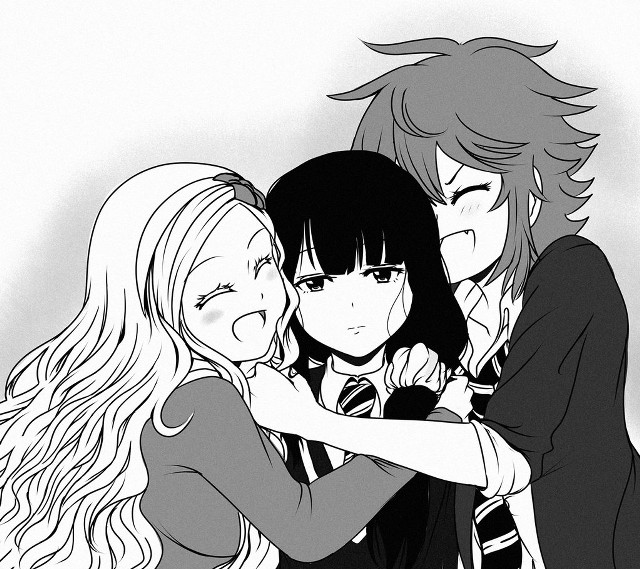 Anime hugging girls remodernism official free wallpaper - medium preview image