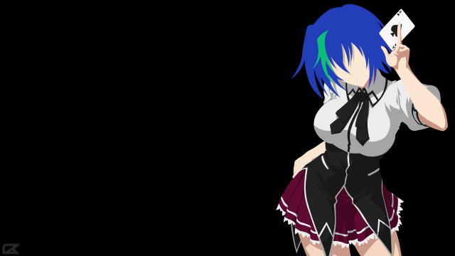 Girl blue hair holding card free wallpaper - medium preview image