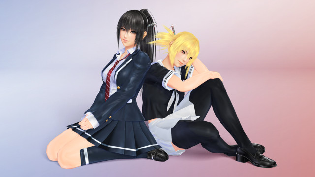Anime girls pink blue background free wallpaper - medium preview image