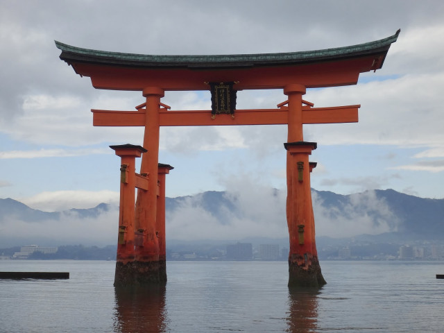 Large orange gate water mountains free wallpaper - medium preview image