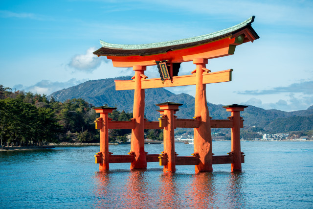 Orange structure lake mountains background free wallpaper - medium preview image