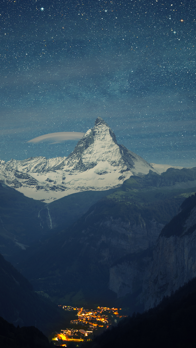 Mountain snow peak town night free wallpaper - medium preview image