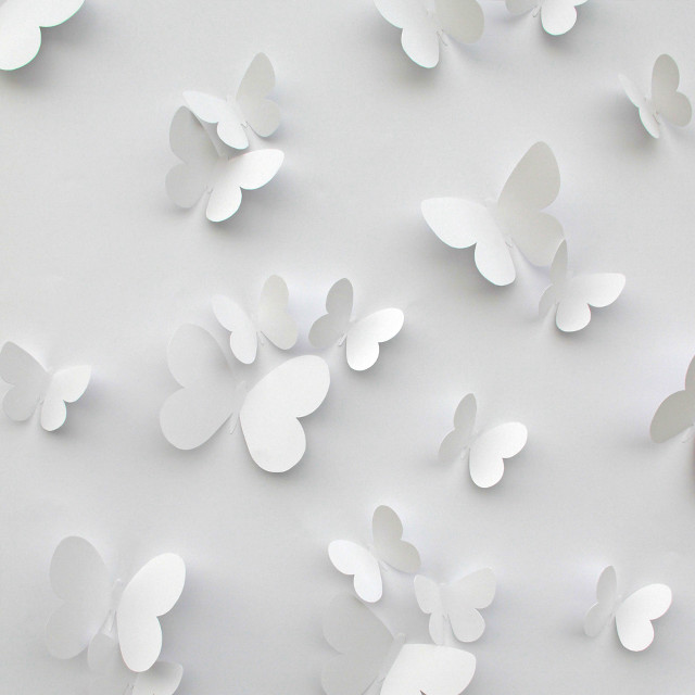 Butterflies white surface red clock free wallpaper - medium preview image