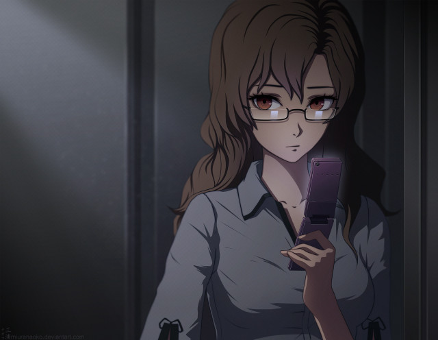 Woman glasses cellphone dark room free wallpaper - medium preview image