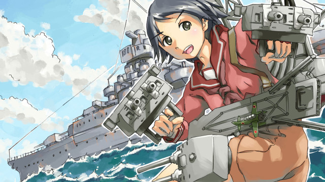 Woman red jacket gun battleship free wallpaper - medium preview image