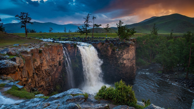 Waterfall large water trees sides free wallpaper - medium preview image