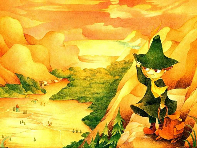 Cat mountain sunset river painting free wallpaper - medium preview image