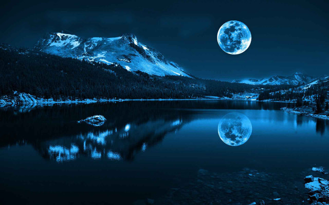 Full moon mountain lake city free wallpaper - medium preview image