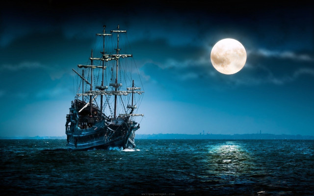 Ship ocean full moon sky #5 free wallpaper - medium preview image
