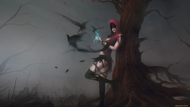 Woman red hat sword forest free wallpaper - medium preview image