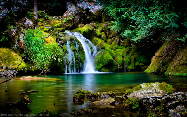 Waterfall forest mossy rocks trees #18 free wallpaper - medium preview image