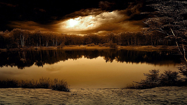 Lake water trees night cloudy free wallpaper - medium preview image