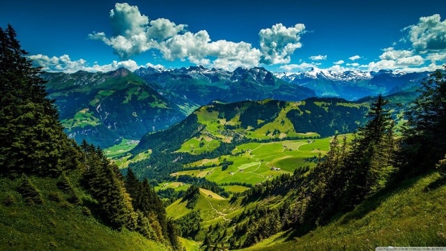Scenic view valley mountains clouds free wallpaper - medium preview image
