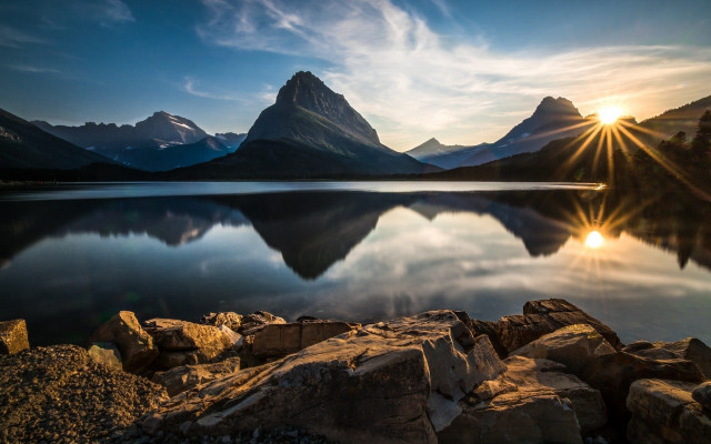 Mountain range reflection lake sunset #14 free wallpaper - medium preview image