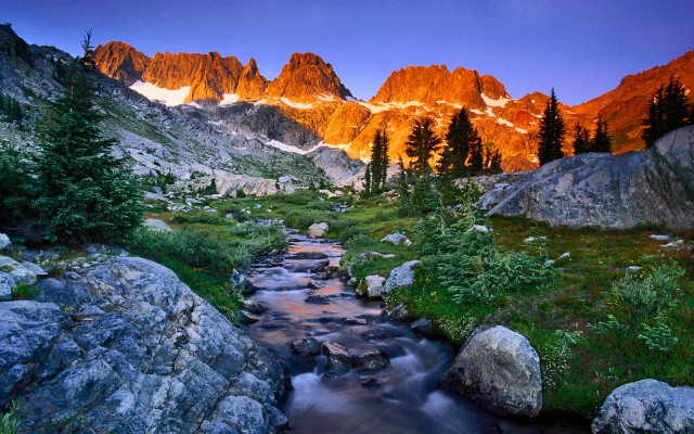 Lush forest river mountain sunset free wallpaper - medium preview image