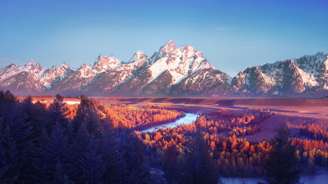 Mountain range river foreground nature free wallpaper - medium preview image