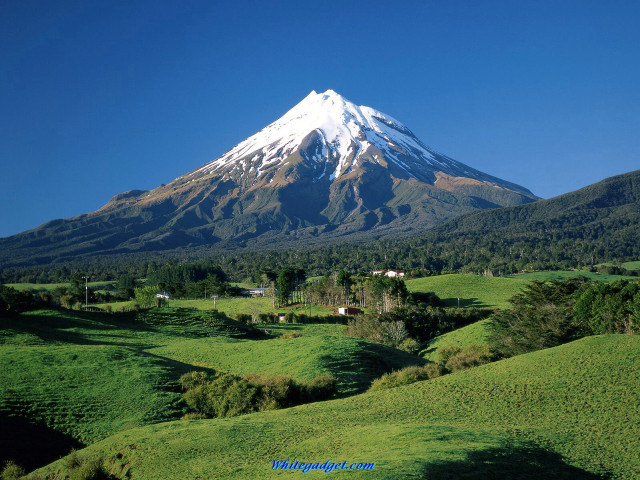 Mountain snow peak green trees free wallpaper - medium preview image