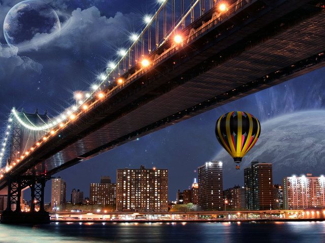 Hot air balloon night city #2 free wallpaper - medium preview image