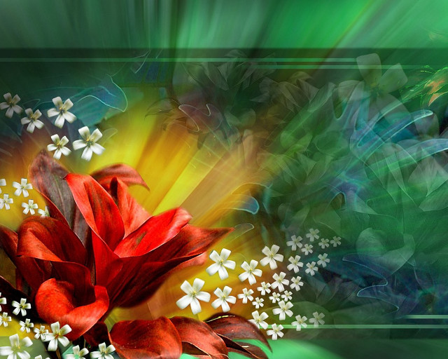Red flower white flowers green #2 free wallpaper - medium preview image