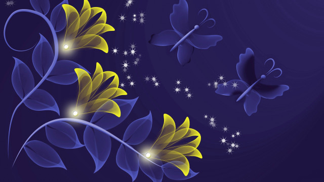 Blue yellow flower butterfly blue free wallpaper - medium preview image