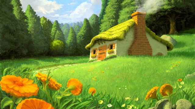 House field flowers trees path #2 free wallpaper - medium preview image