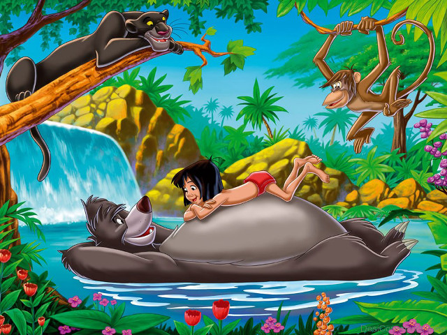 Woman hippo jungle monkeys river free wallpaper - medium preview image