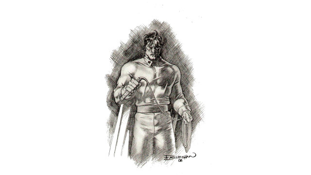 Man suit sword shield drawing free wallpaper - medium preview image