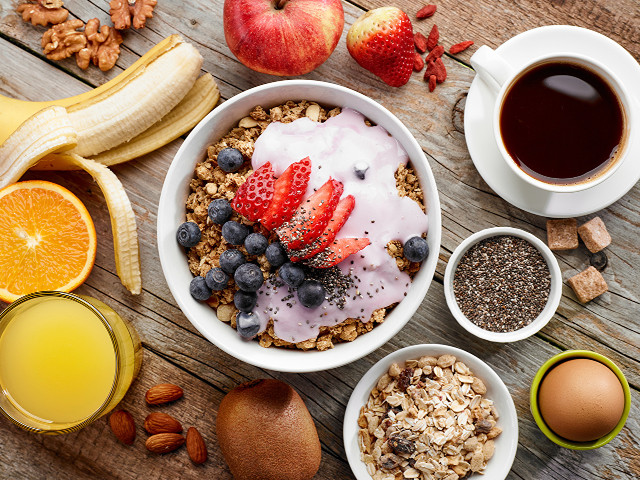 Bowl cereal yogurt fruit coffee free wallpaper - medium preview image