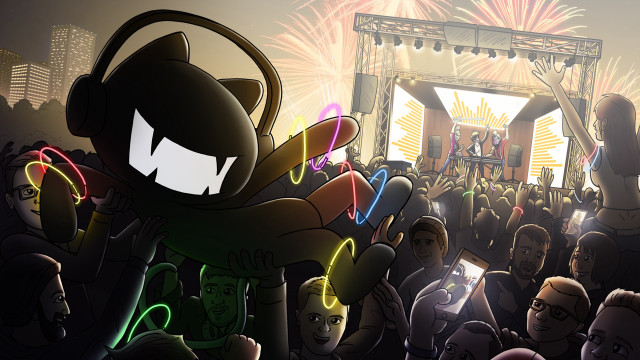 Cartoon character crowd concert large free wallpaper - medium preview image