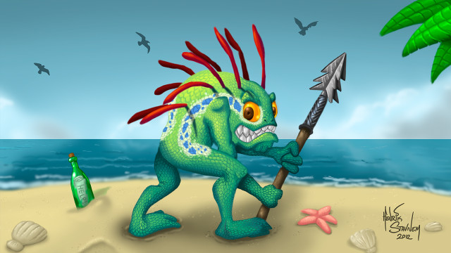 Green creature spear beach beer free wallpaper - medium preview image