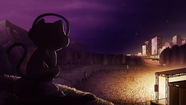 Cartoon cat hill night city free wallpaper - medium preview image