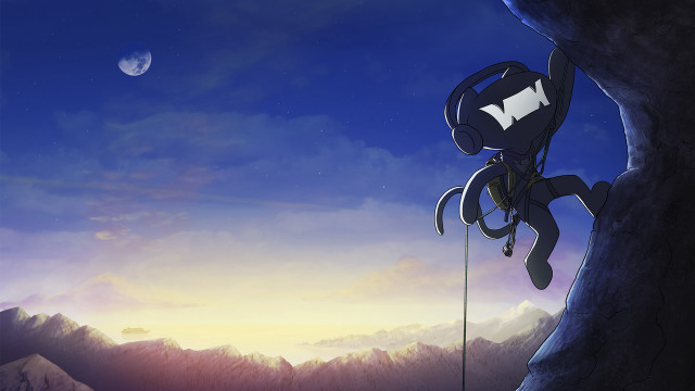 Cartoon character climbing mountain moon free wallpaper - medium preview image