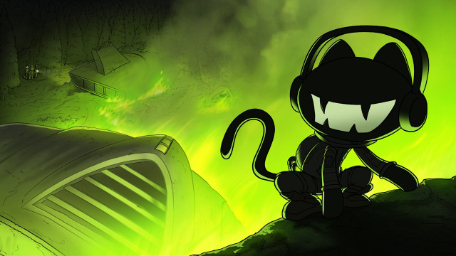Cartoon cat headphones rock green free wallpaper - medium preview image