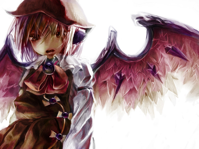 Woman pink hair wings white free wallpaper for desktop - medium preview image