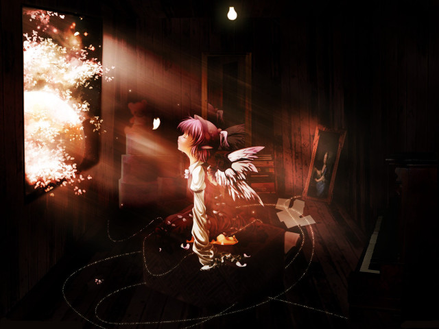 Pink hair angel wings firework free wallpaper - medium preview image