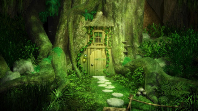 Green door forest path treehouse free wallpaper - medium preview image
