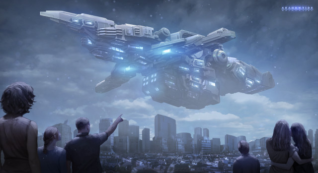 Futuristic flying object city night free wallpaper - medium preview image