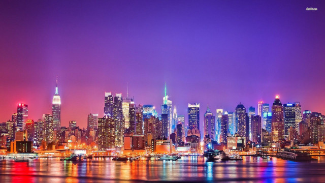 City skyline tall buildings nighttime #11 free wallpaper - medium preview image