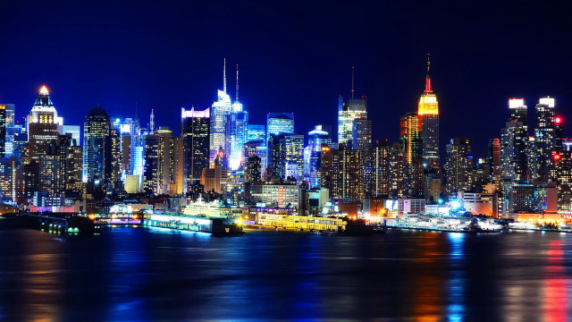 City skyline night blue lights #3 free wallpaper - medium preview image