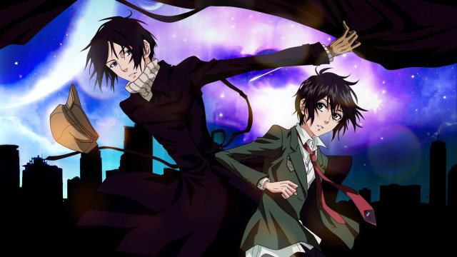 Anime characters city night purple free wallpaper - medium preview image