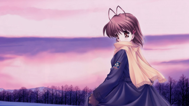 Woman blue dress snow trees free wallpaper - medium preview image